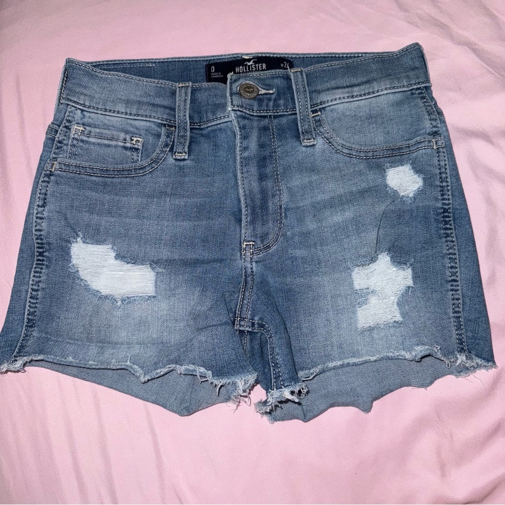 Hollister Women's Distressed Light Blue Jean Shorts